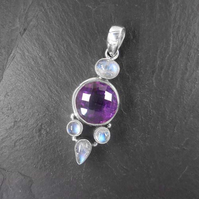 Anhänger mit Amethyst und Mondstein (VA 5 Steine)