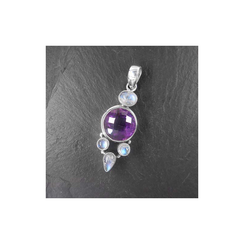 Anhänger mit Amethyst und Mondstein (VA 5 Steine)