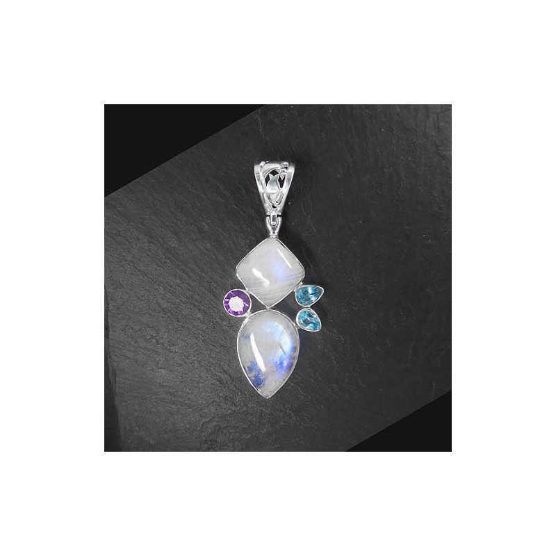 Mondstein Anhänger mit Blautopas und Amethyst