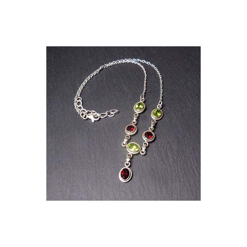 Silbercollier mit Granat und Peridot
