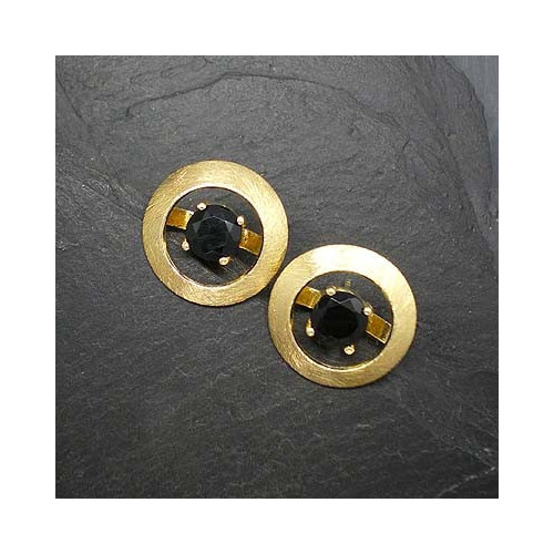 Onyx Ohrstecker rund vergoldet