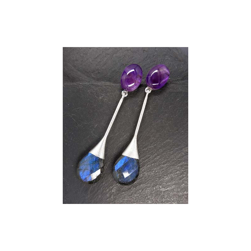 Labradorit Ohrringe mit Amethyst