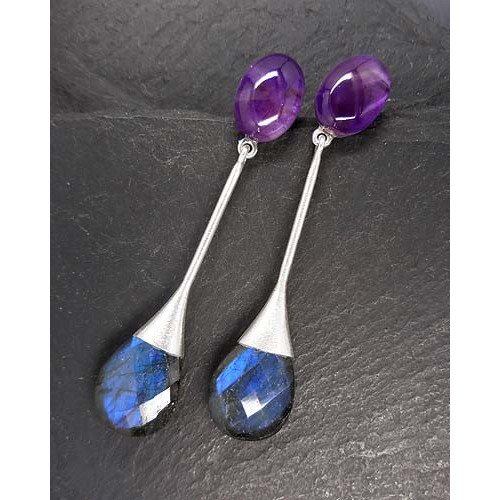 Labradorit Ohrringe mit Amethyst