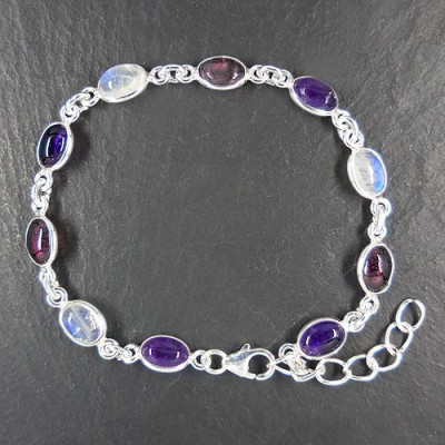 Mondstein Armband mit Amethyst und Granat