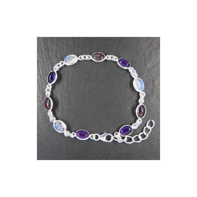 Mondstein Armband mit Amethyst und Granat