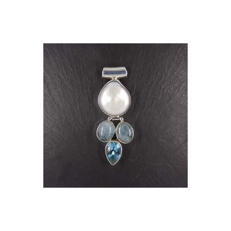 Perlenanhänger mit Aquamarin und Blautopas