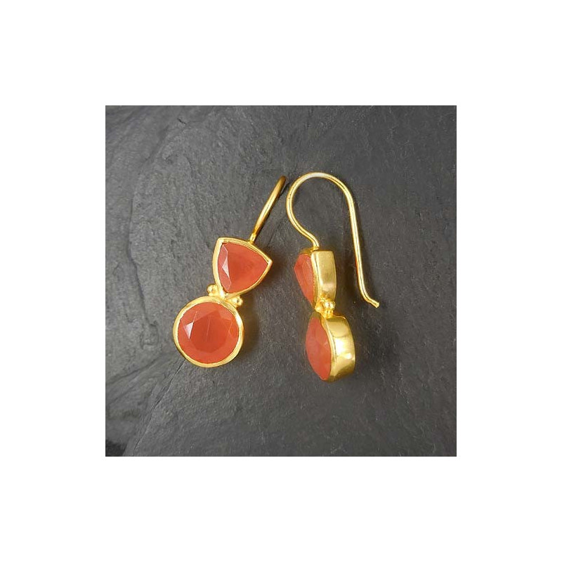 Karneol Ohrringe mit 2 Steinen, vergoldet