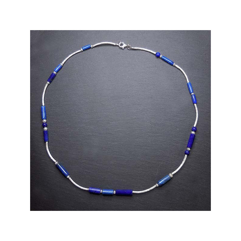 Lapis Lazuli Kette mit Perle und Silber