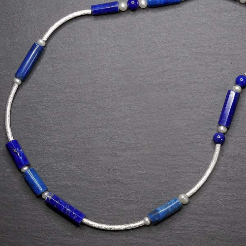 Lapis Lazuli Kette mit Perle und Silber