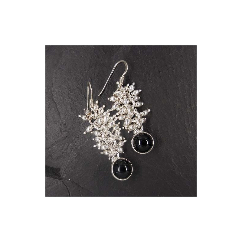 Onyx Ohrringe mit Silbertropfen