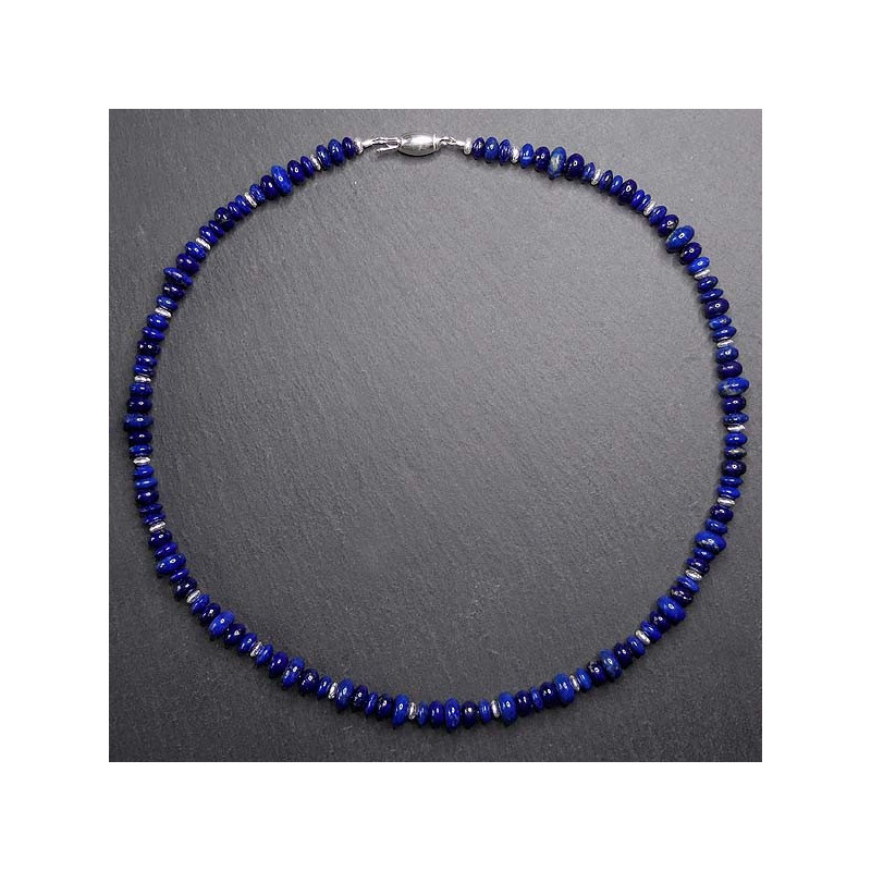 Lapis Lazuli Kette mit Silberperlen