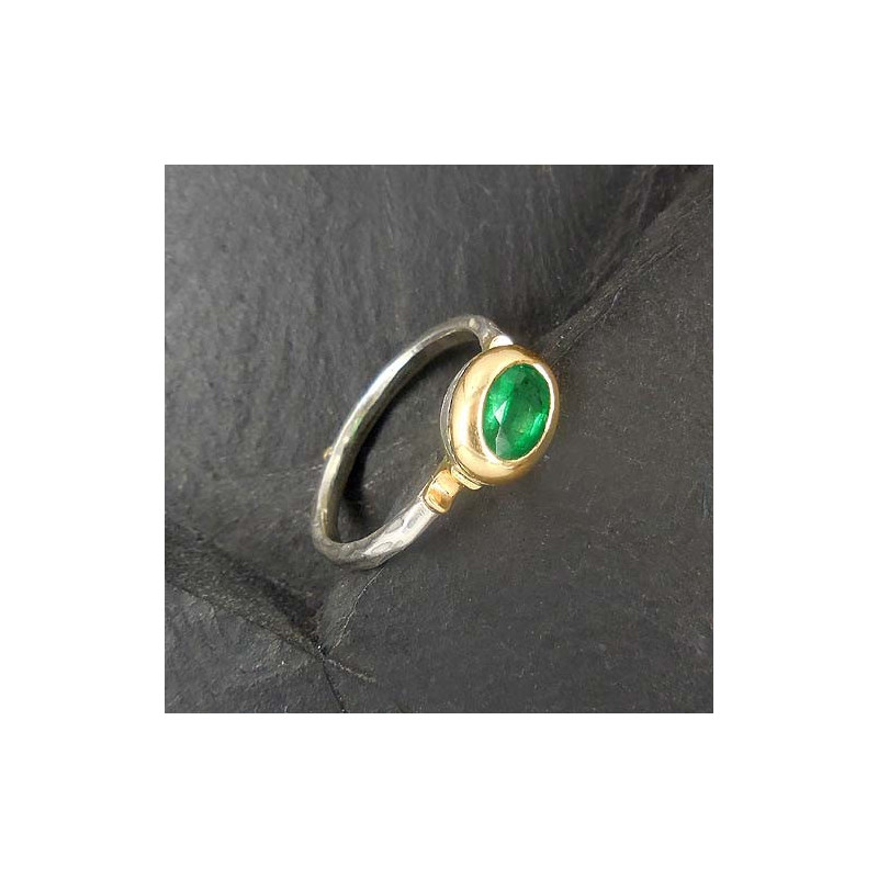 Smaragd Ring Silber mit Gold