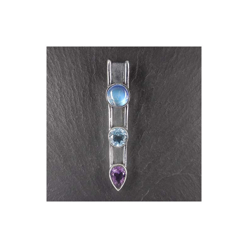 Mondstein Anhänger mit Blautopas und Amethyst