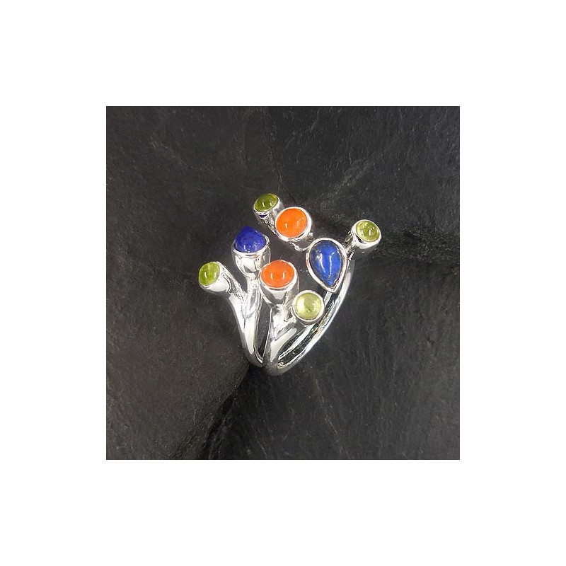 Peridot Ring mit Karneol und Lapis Lazuli