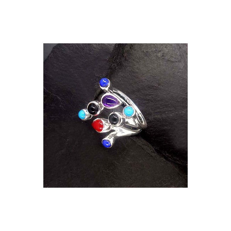 Türkis Ring mit Lapis Lazuli, Onyx, Amethyst und Karneol