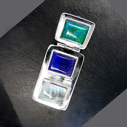 Mondsteinanhänger mit Lapis Lazuli und Chrysokoll