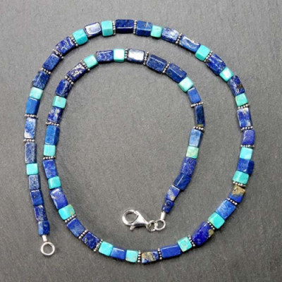 Türkiskette mit Lapis Lazuli und Silberperlen