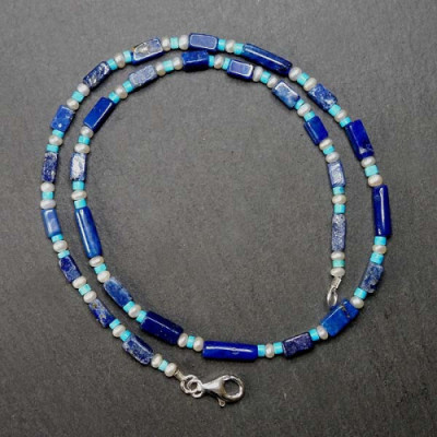 Lapis Lazuli Kette mit Türkis und Süßwasserperlen
