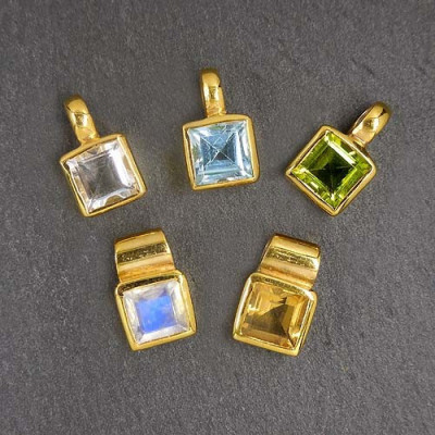 Lapis Lazuli Anhänger Eckig Mini Vergoldet