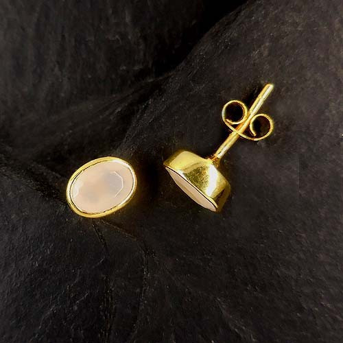 Rosenquarz Ohrstecker Vergoldet