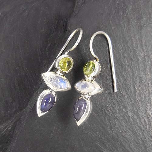 Mondsteinohrringe mit Peridot und Iolit