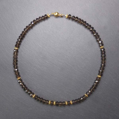 Rauchquarzkette Vergoldet