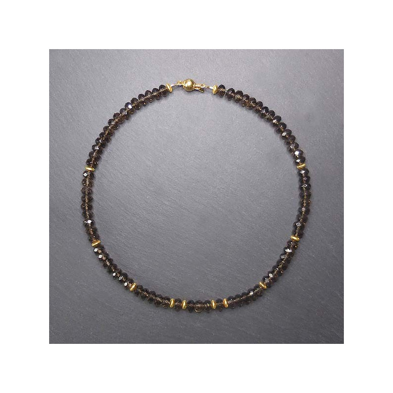Rauchquarzkette Vergoldet