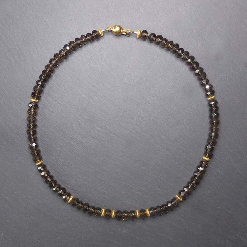 Rauchquarzkette Vergoldet