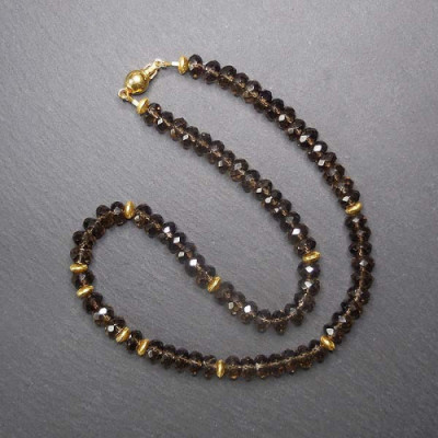 Rauchquarzkette Vergoldet