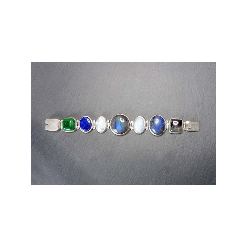 Labradorit Armband mit Mondstein, Lapis Lazuli, Malachit und Fluorit